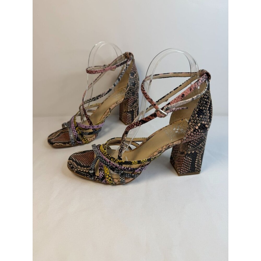 Vince Camuto Winivey Sandal Women Size 7.5 Multicolor Snake Print Chunky Heel